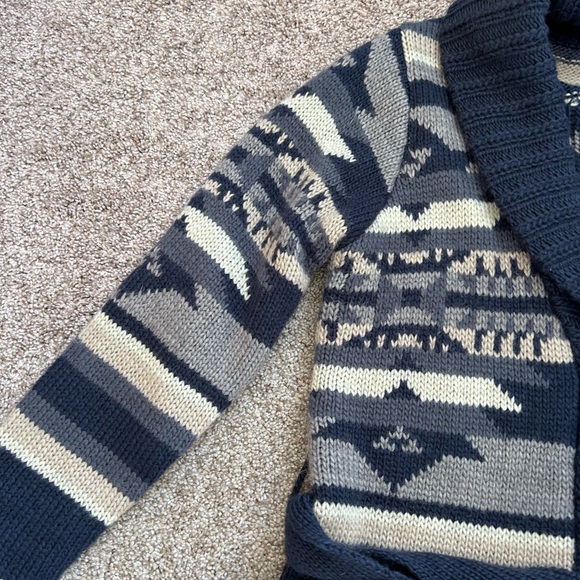 Stetson Indigo Aztec Belted Cardigan. Wool blend. Shawl collar. Tribal. Western - Picture 8 of 15